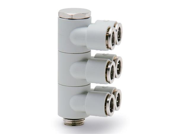 BANJO DUPLO MONTADO G1/4 P/ TUBO 6MM 3 POSIÇÕES - CÓD. 7642 03-6-1/4