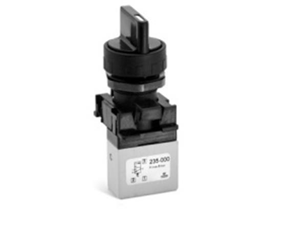 MINIVALVULA 3/2 VIAS COM ROSCA M5 E ACIONAMENTO BOTÃO - CÓD. 235-990